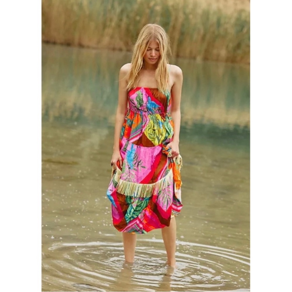 FARM RIO PALILA FRINGED MIDI DRESS